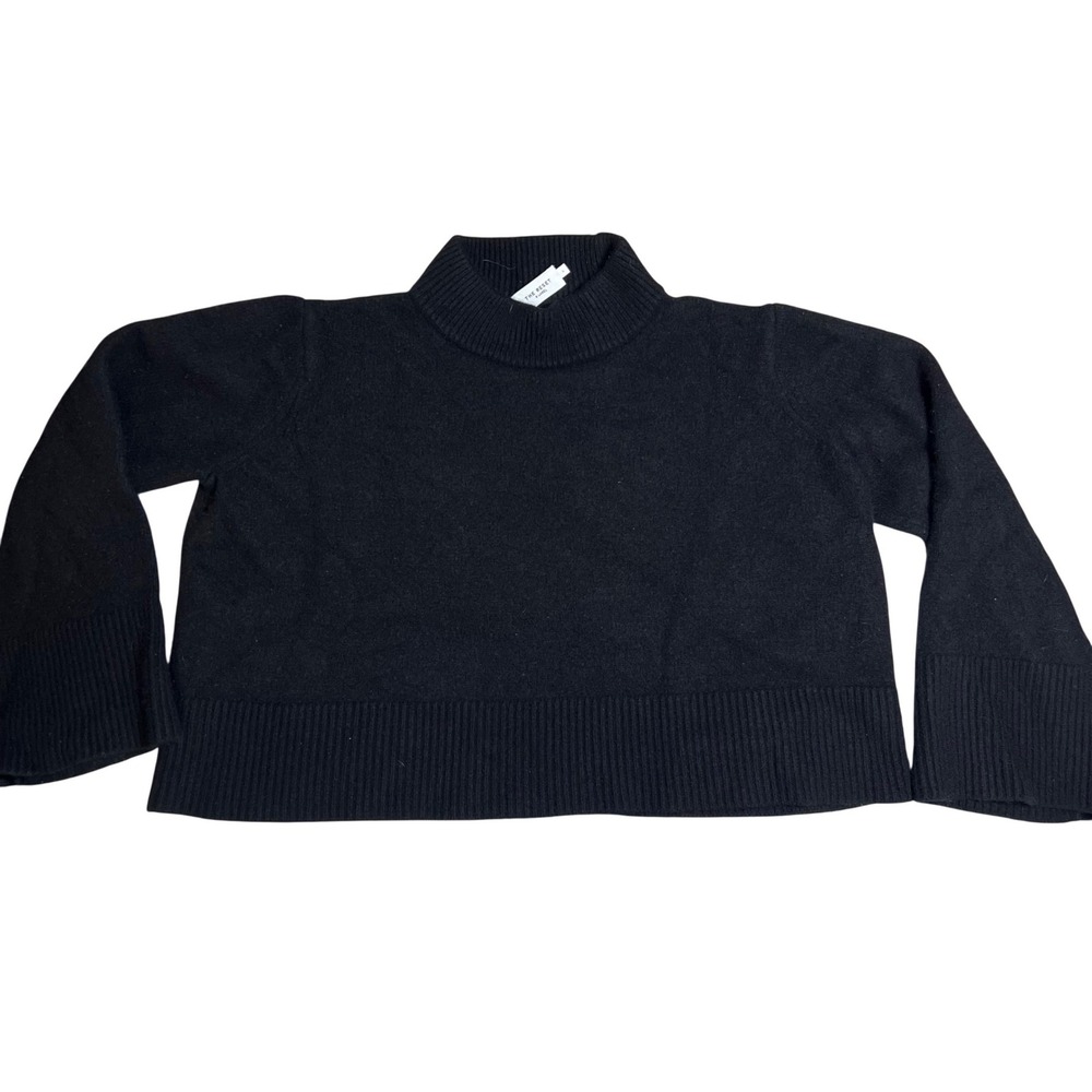 The Reset R Label Black Mock Neck Cropped Ribbed Knit Sweater Womens Large L